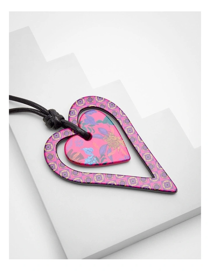 Printed Hearts Necklace in Pink