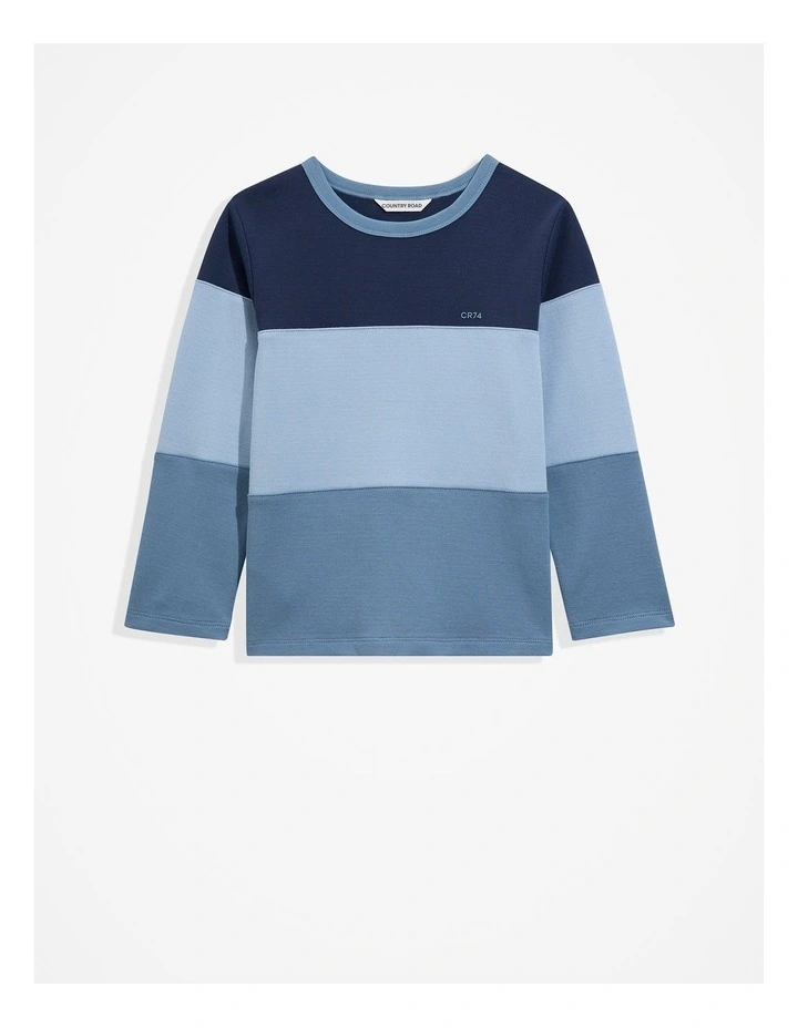 Organically Grown Cotton Block Stripe T-shirt in Faded Blue