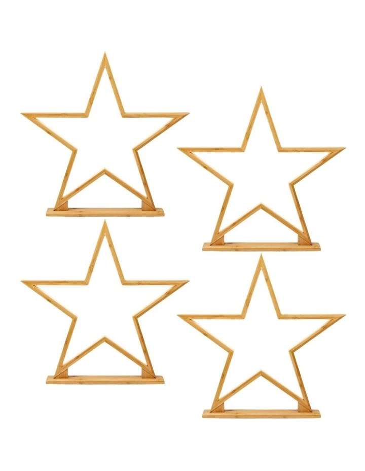 Large Bamboo Star LED Table Lamps 4x52cm in Natural
