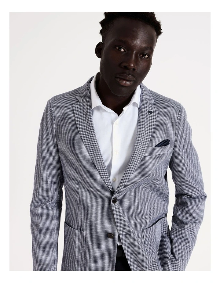 Slim Puppytooth Knit Blazer in Navy