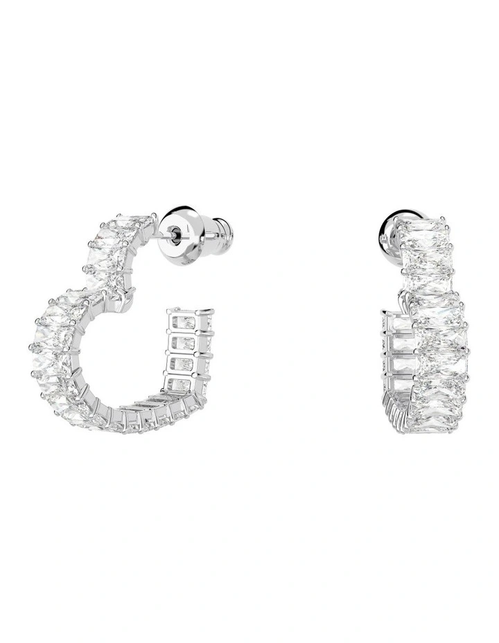 Matrix Hoop Earrings Heart Small Rhodium Plated in White