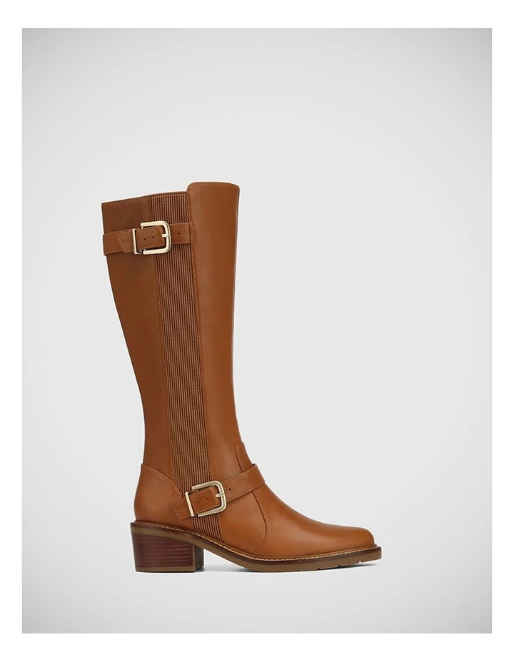 Bridey Leather Long Boot in Dark Cognac