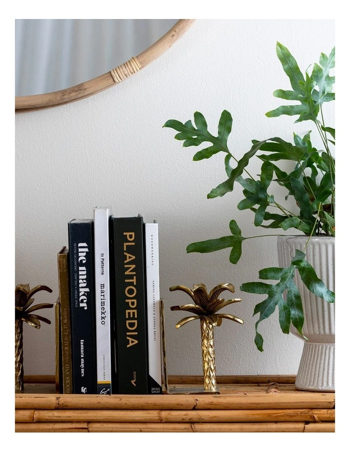 Palm Tree Brass Bookends in Brass