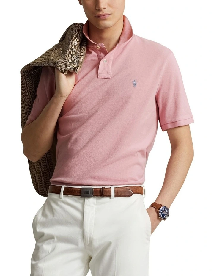 Custom Slim Fit Mesh Polo Shirt in Pink