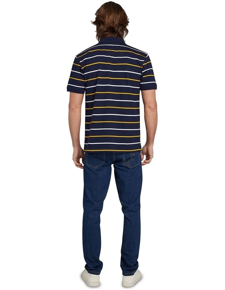 Multi Breton Stripe Pique Polo T-Shirt in Navy