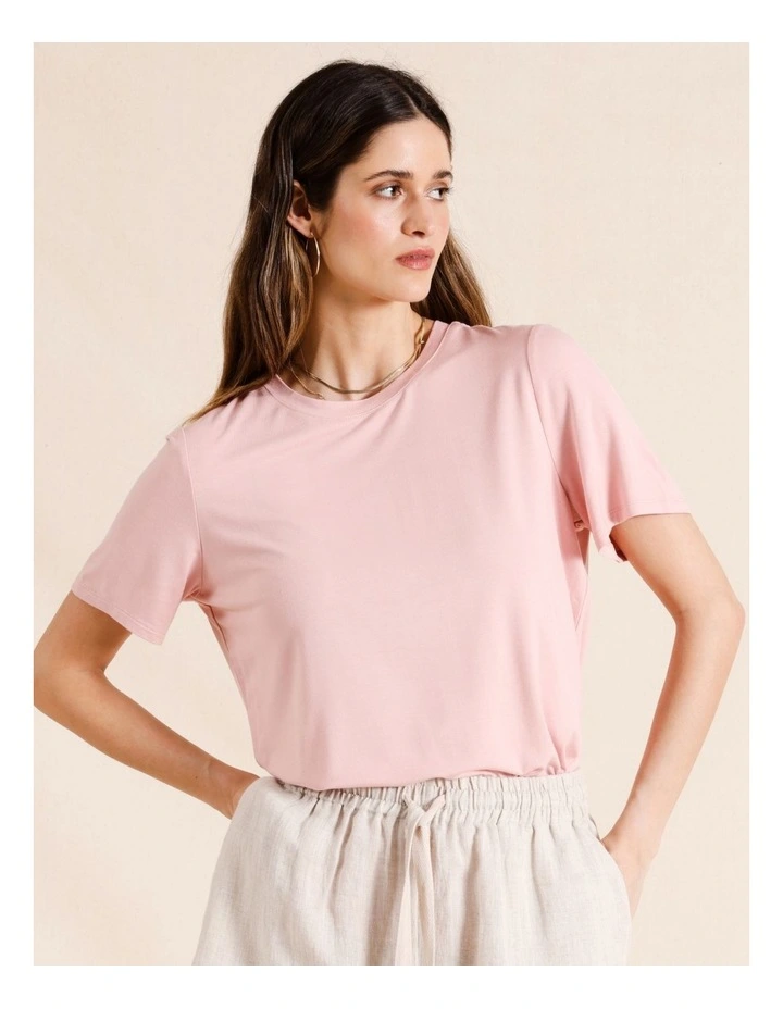 Bamboo Round Neck Tee in Light Pink
