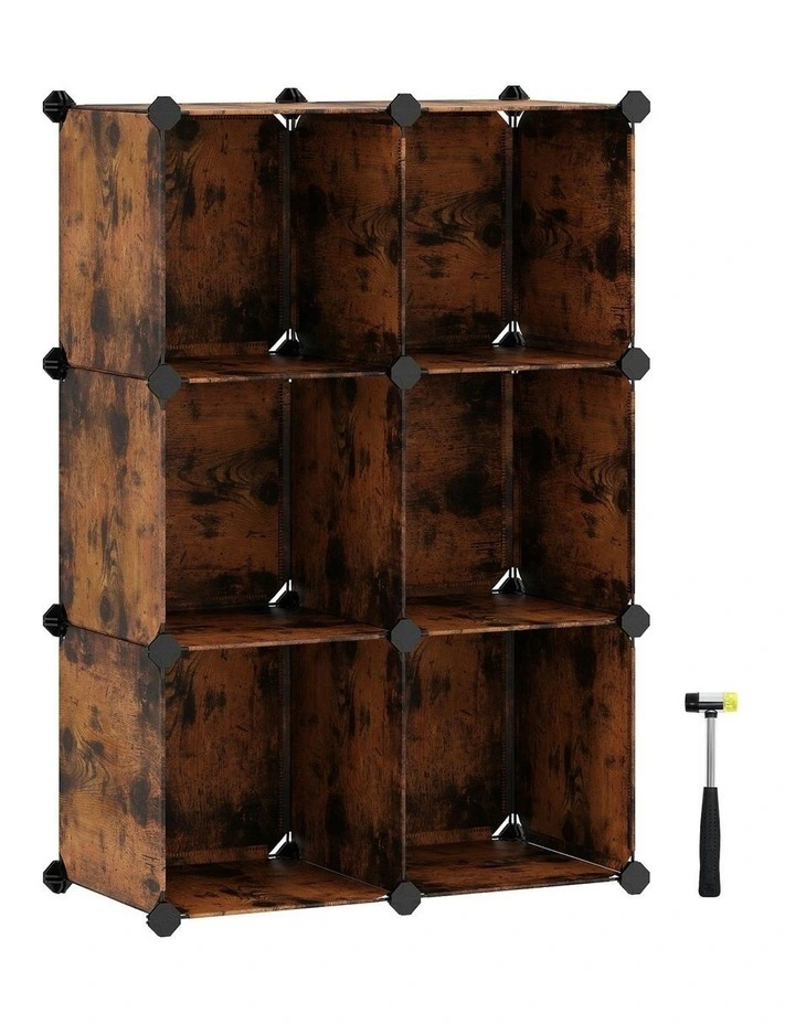 6 Cube Storage Organizer and Storage with Rubber Mallet Rustic in Brown