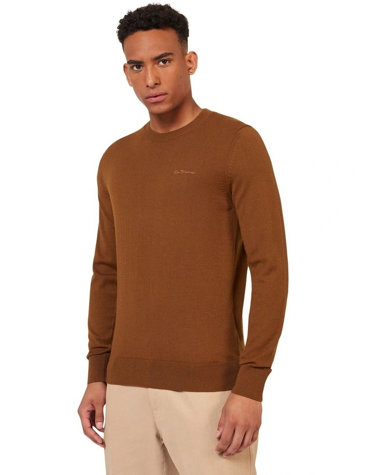 Merino Crew Knit Sweater in Brown