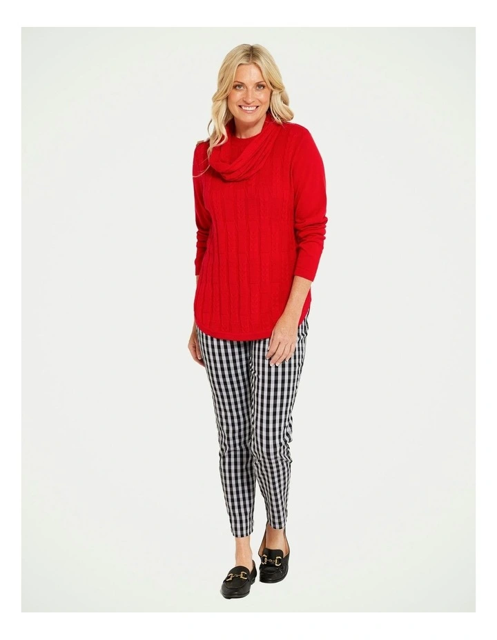 Rossa Textured Curve Hem Sweater in Red