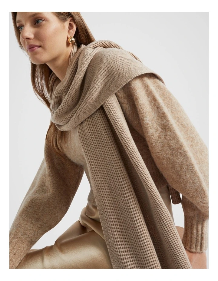 Rib Knit Scarf in Champagne Beige Marle