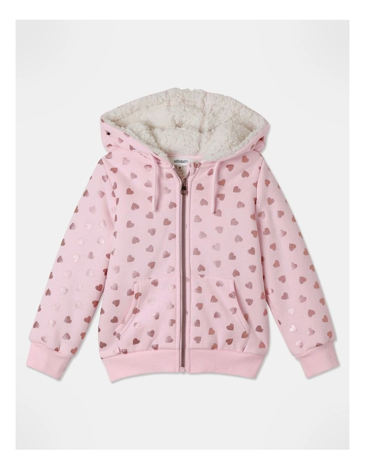 Sherpa Lined Zip Through Hoodie (3-8 Years) in Pink