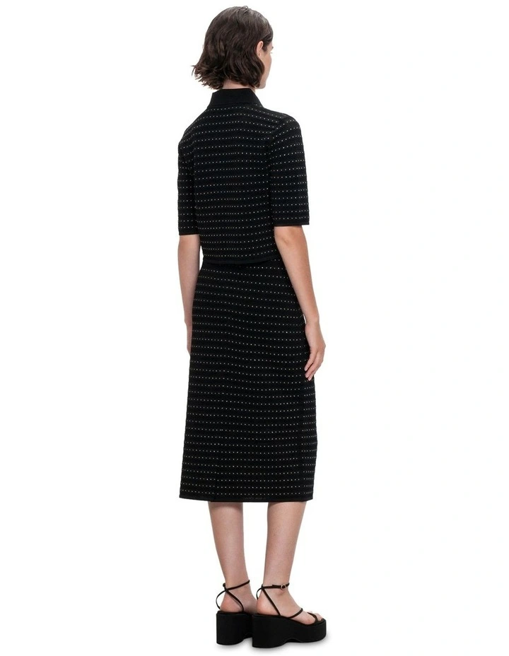 Lurex Pointelle Stripe Knit Skirt in Black