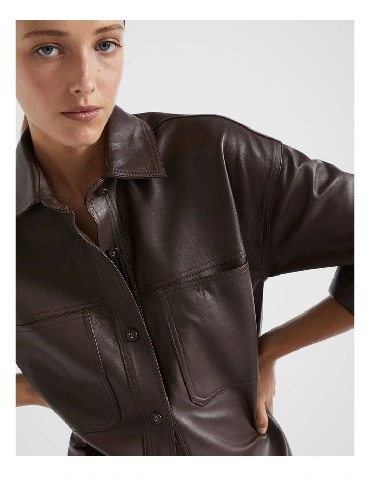 Leather Overshirt in Dark Espresso