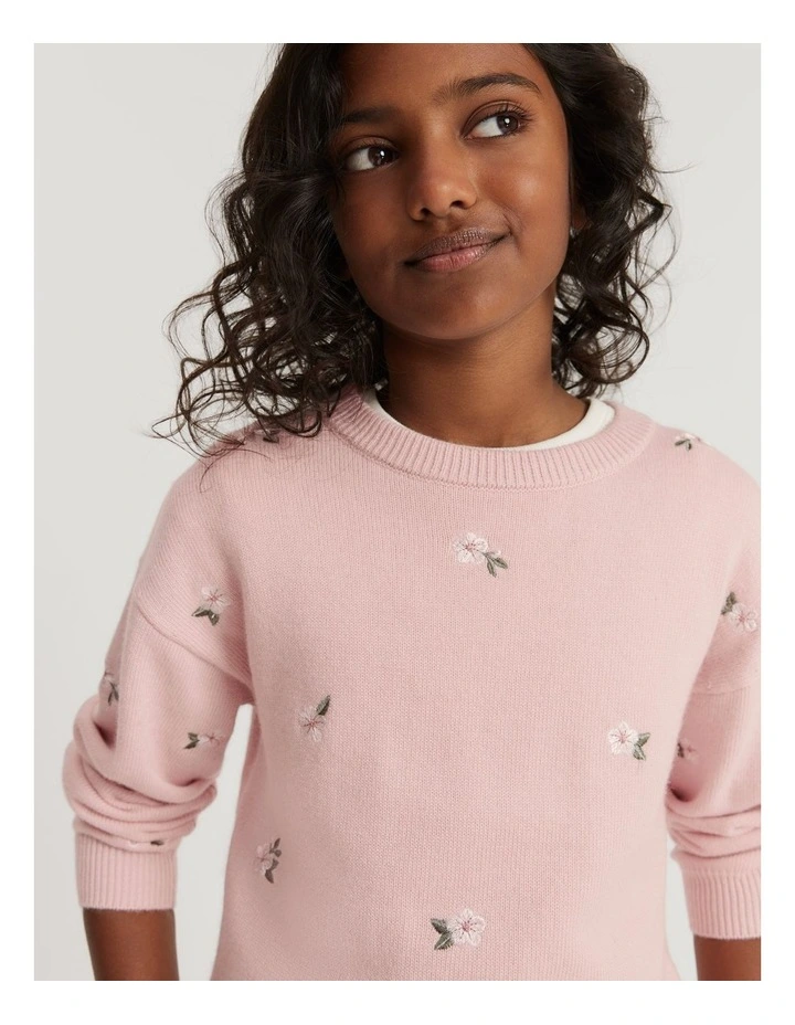 Flower Knit Pullover in Mineral Pink