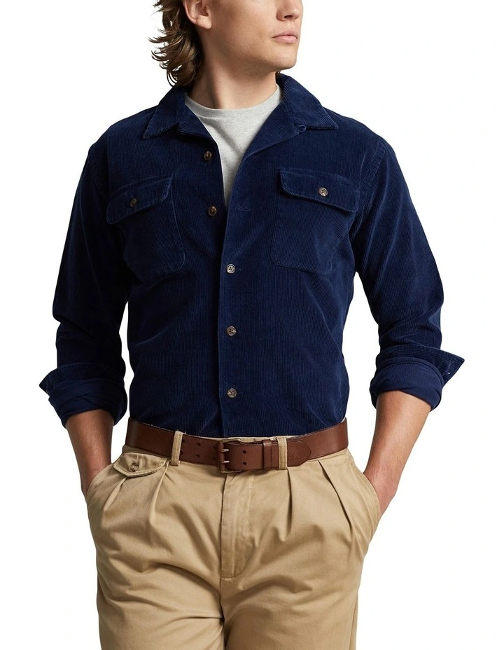 Classic Fit Corduroy Camp Shirt in Blue