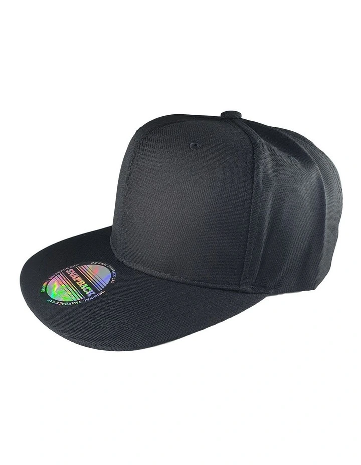 Black Snapback Cap in Black