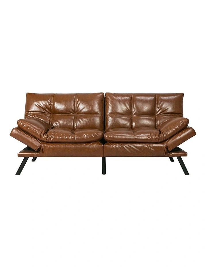 Futon PU Faux Leather 3-Seater Sofa Bed in Brown