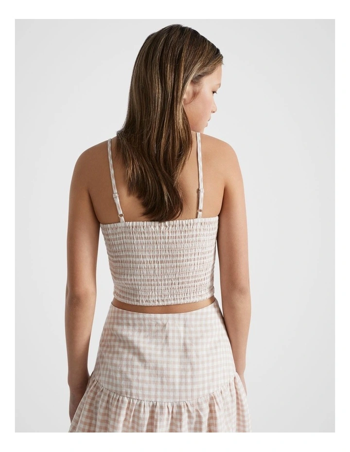 Gingham Shirred Tank in Neutral