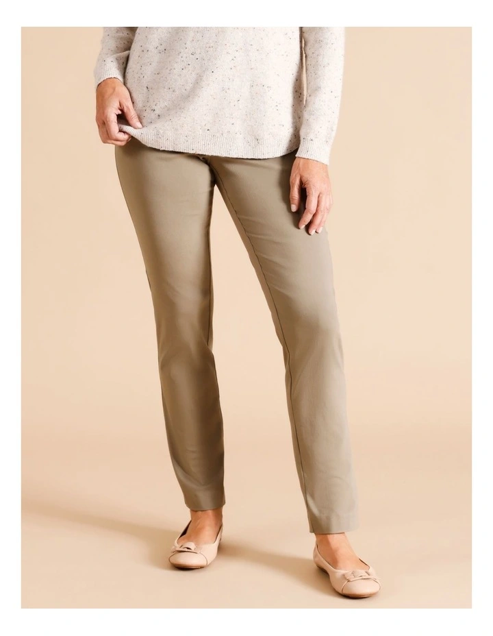 Organic Cotton Blend Wardrobe Staple Slim Full Length Pant In Stone