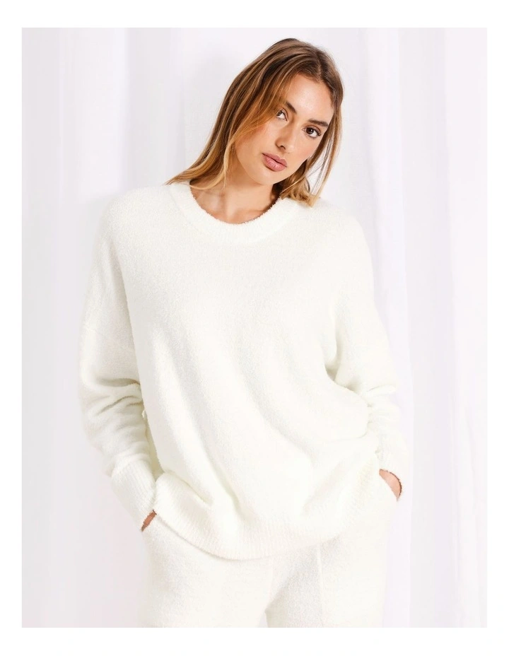Boucle Crew Long Sleeve Top in Ivory