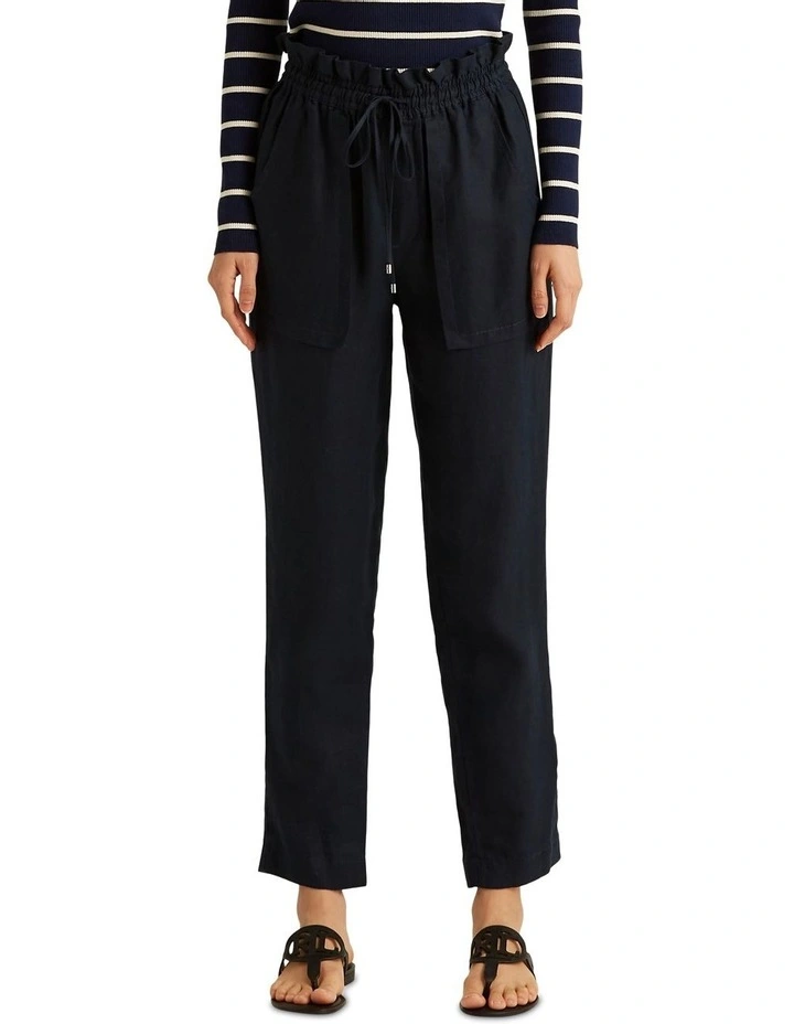Linen Ankle Pant in Navy