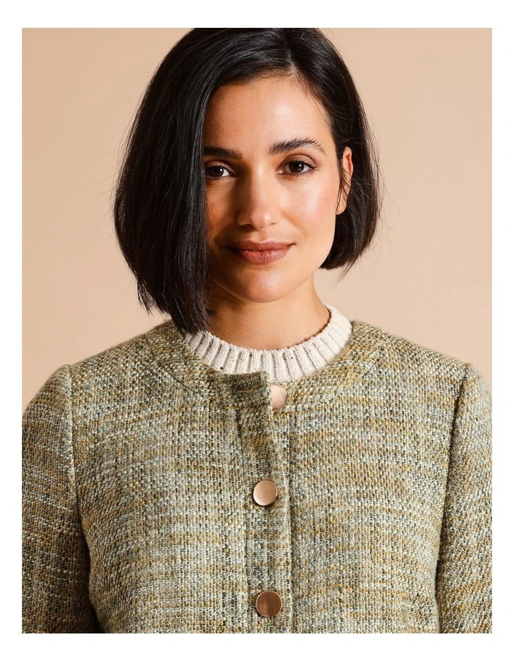 Lined Check Button Front Jacket In Blues/Bronze