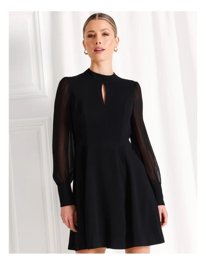 Recycled Blend Crepe Long Sleeve Mini Dress in Black