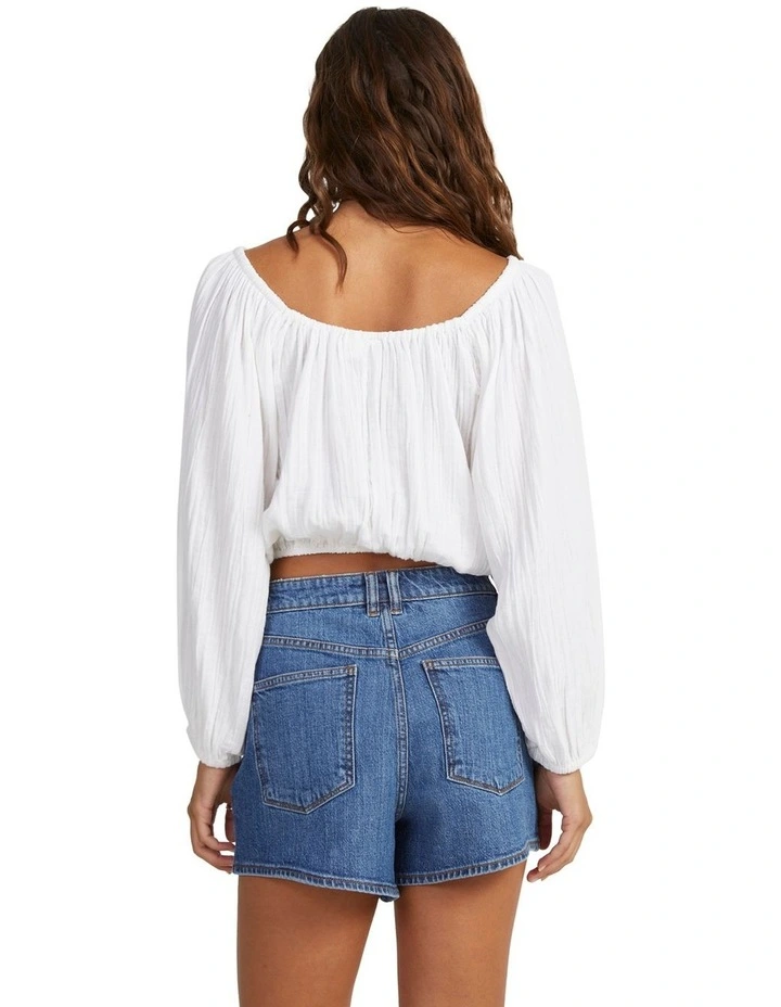 Summer Sessions Long Sleeve Crop Top in Bright White