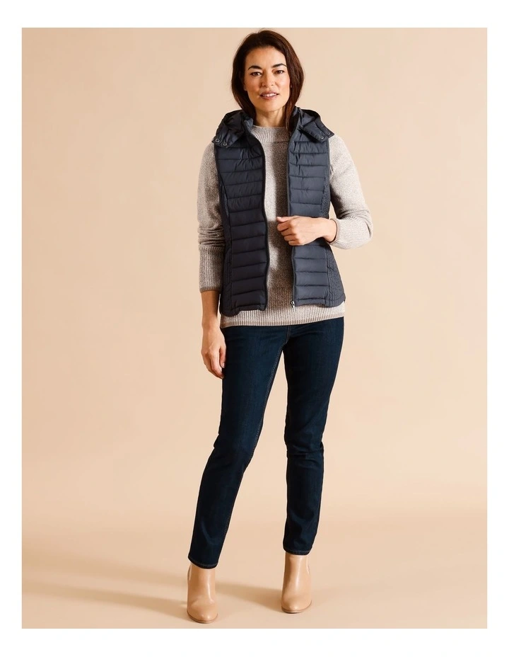 Recycled Polyester Straight Quilted Vest With Removable Hood In Grey