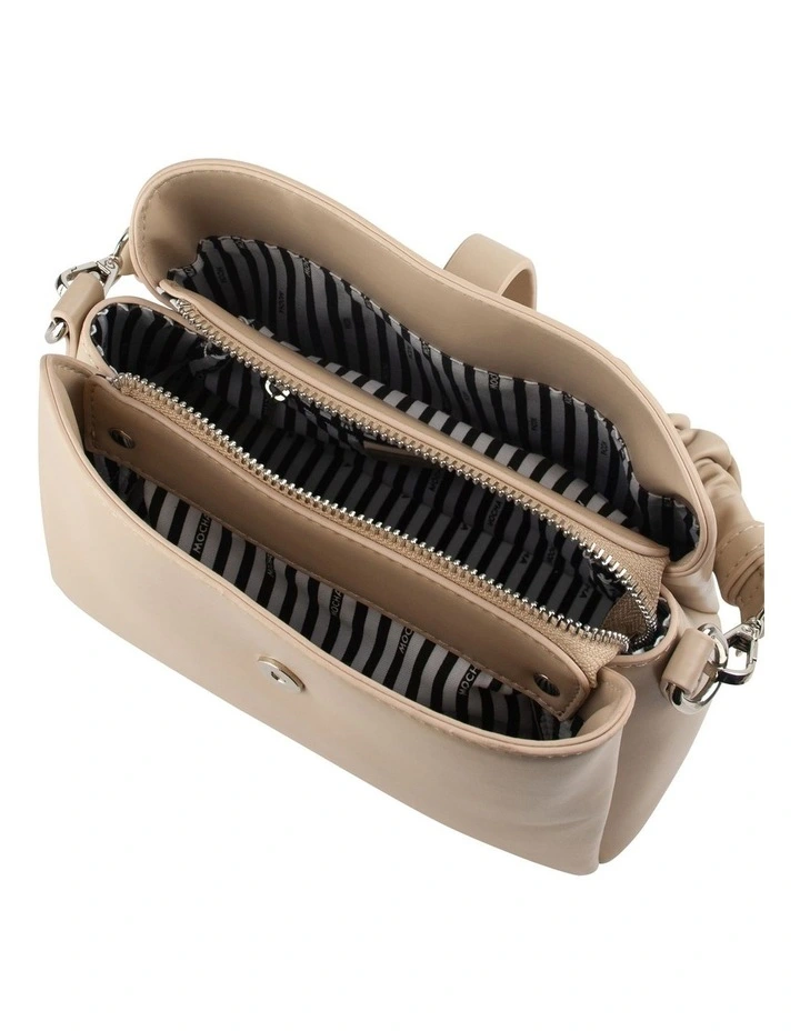 Carly Rushed Strap Crossbody Bag in Taupe