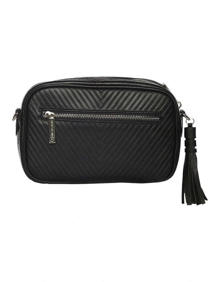 Chevron Box Leather Crossbody Bag Black