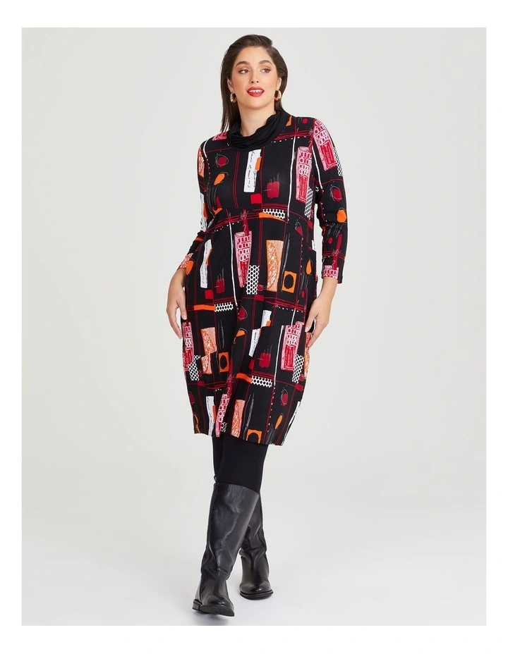 Natural Odette Long Sleeve Dress in Print