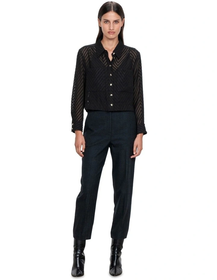 Diagonal Stripe Burnout Crop Shirt