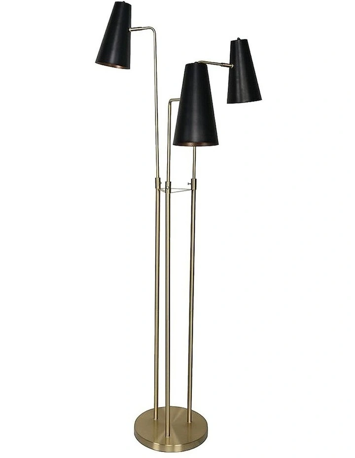 Three Metal Shade Floor Lamp in Black
