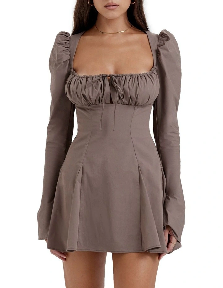 Carlina Long Sleeve Mini Dress in Mocha