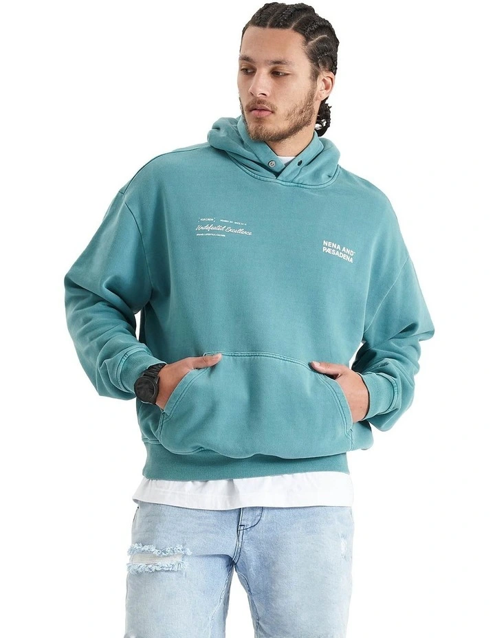 Umpire Heavy Box Fit Hooded Sweater in Pigment Teal