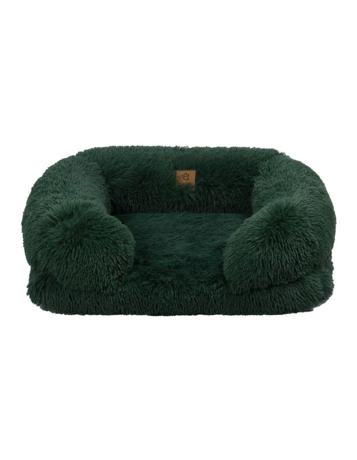 Shaggy Memory Foam Sofa Dog Bed With Bolster in Eden Green