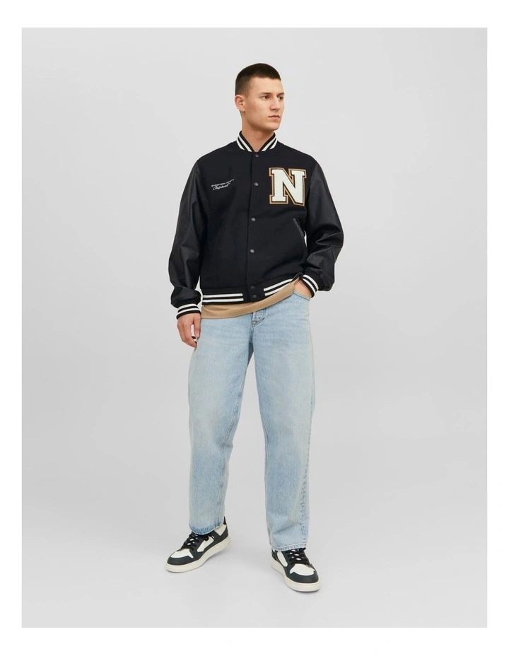 College Wool Bomber in Black