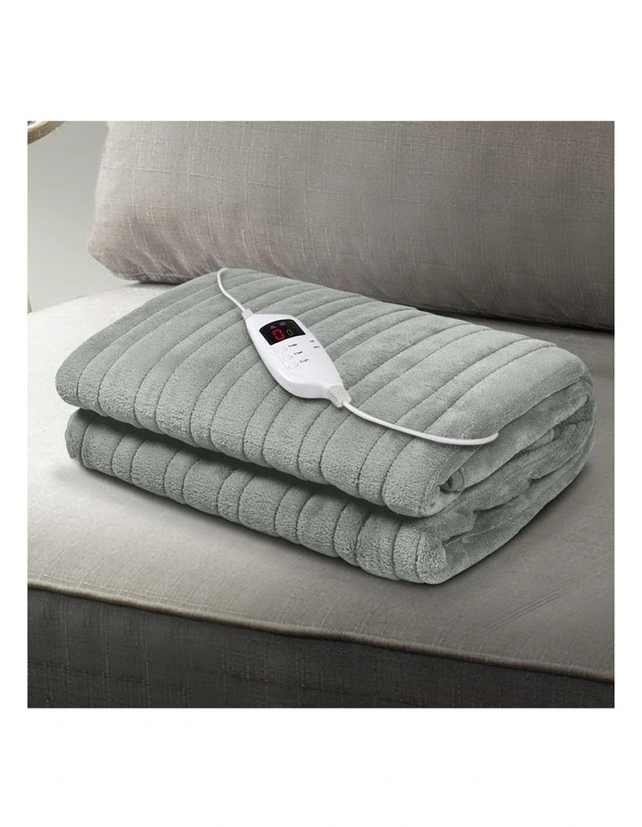 Washable Heated Electric Throw Rug Fleece Snuggle Blanket in Silver