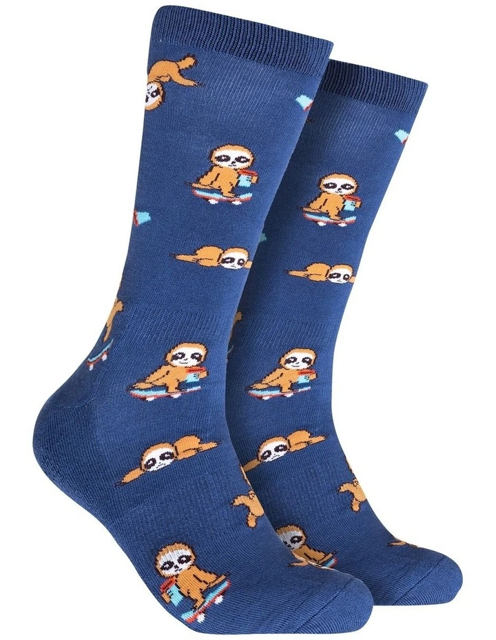Sloth Stack Bamboo Comfort Crew Socks in Blue