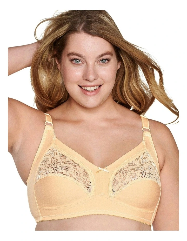 Supportive Soft Cup Wirefree Cotton Bra in Beige