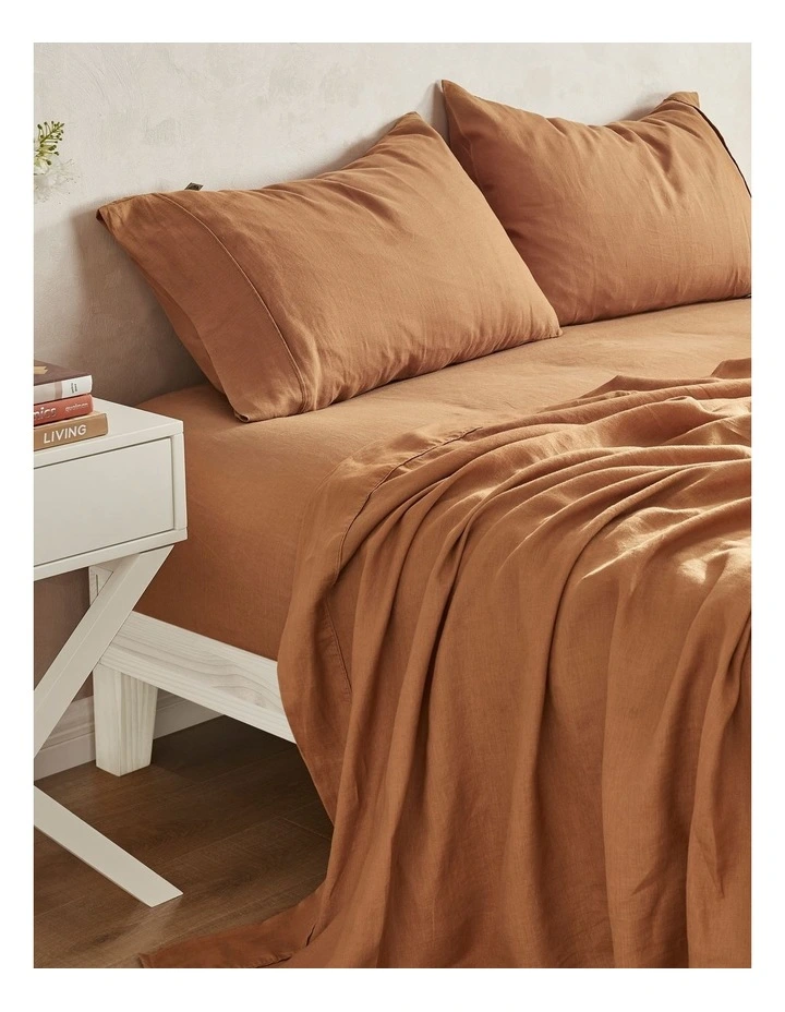European Flax Linen Sheet Set in Rust