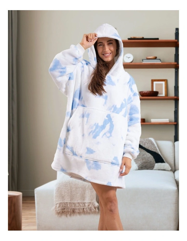 Premium Reversible Fleece Snug Hoodie 750GSM in White/Blue
