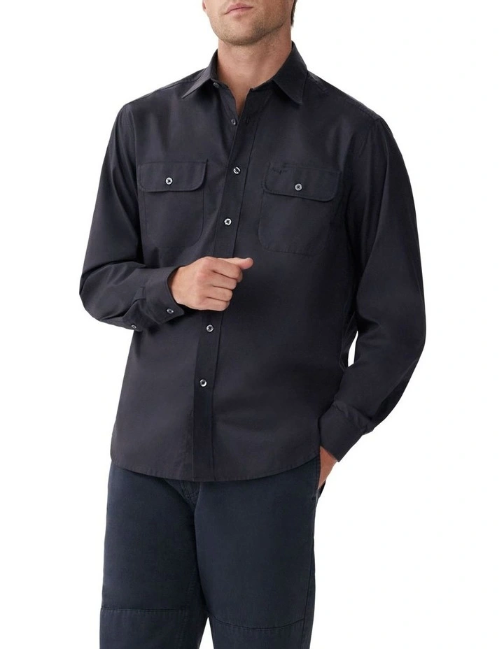 Collins Button Down Long Sleeve Shirt in Black