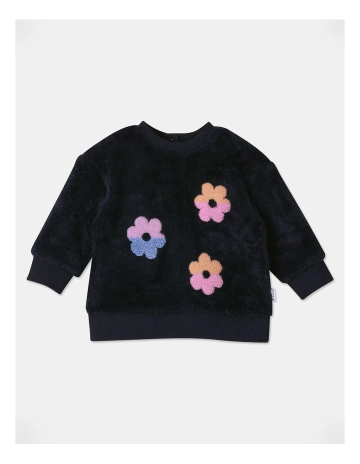 Boucle Sherpa Sweat Top in Navy