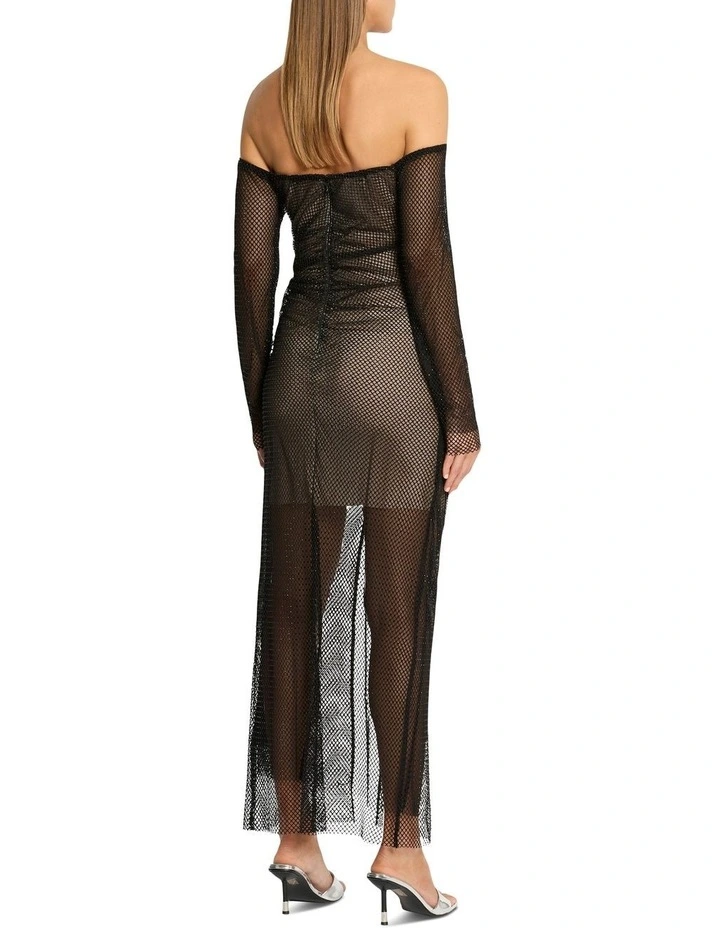 Tear Drop Midi Dress in Nude/Black