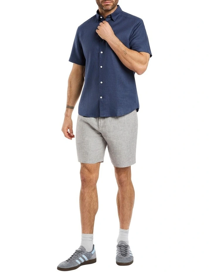 Felix Short Sleeve Linen Shirt in Ink