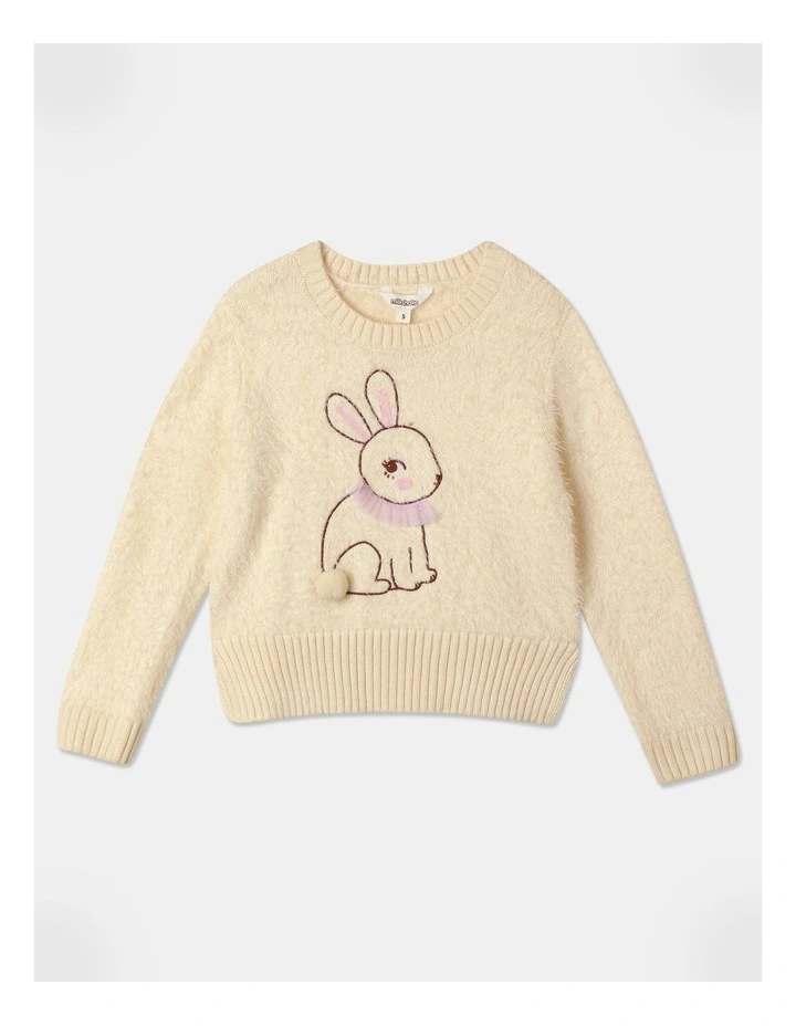 Intarsia Bunny Sweater in Cream