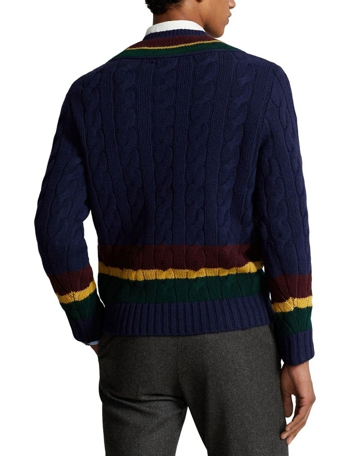 Cable-Knit Wool-Cashmere Cricket Sweater in Blue