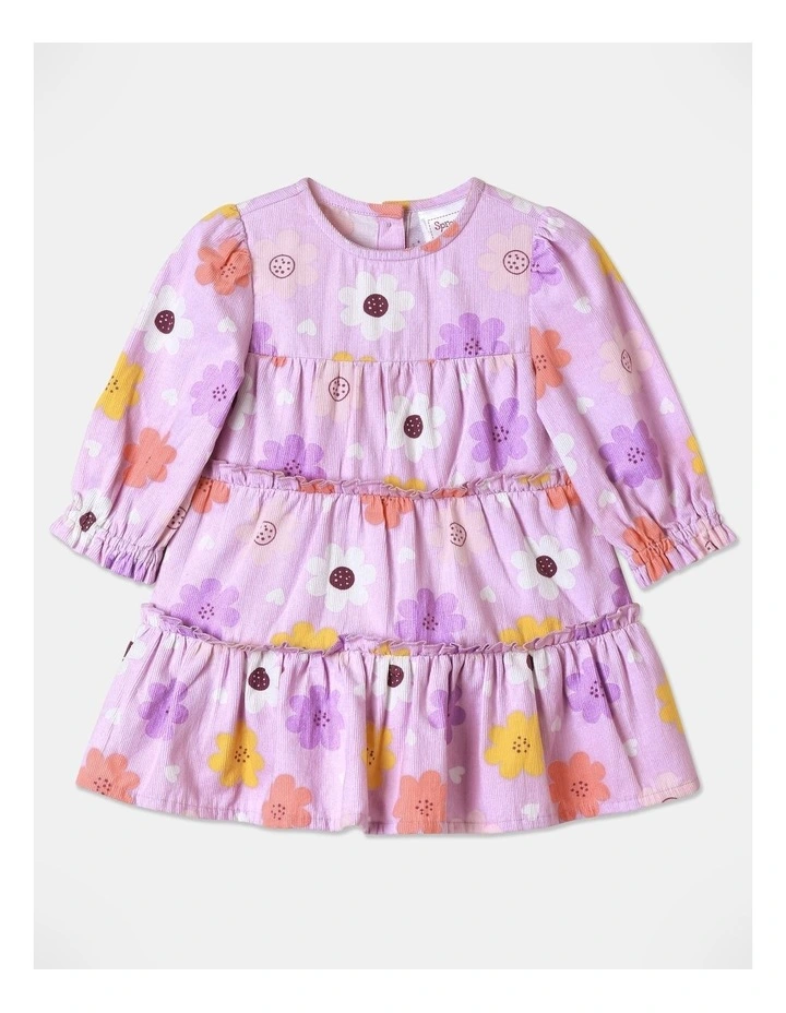 Frill Tiered Baby Cord Dress in Light Purple